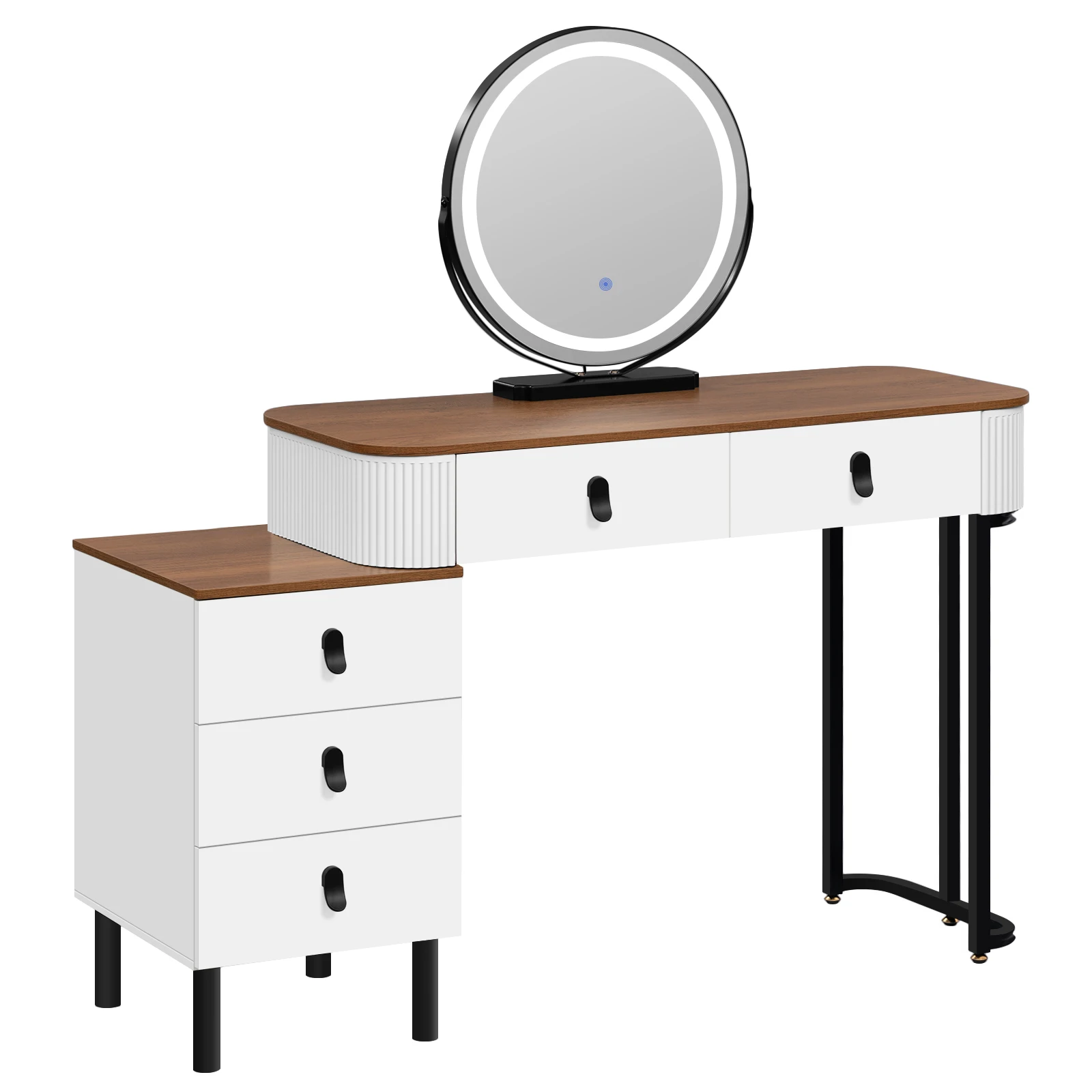 WOLTU Kaptafel, make-upbureau met LED-verlichting, 3 verstelbare spiegels, cosmetische tafel met zijkast voor slaapkamer
