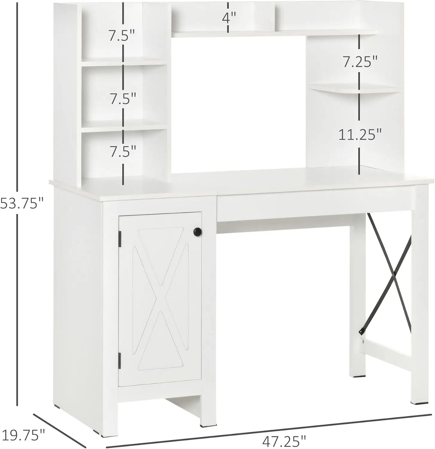 مكتب كمبيوتر منزلي مع قفص وخزانة ، مكتب منزلي مع تخزين ، دراسة ، أبيض