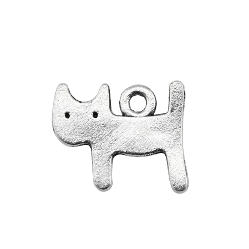WYSIWYG 20 sztuk 14x12mm wisiorek mały kot Kawaii kot urok zawieszki do tworzenia biżuterii antyczne srebro kolor śliczne kot wisiorki