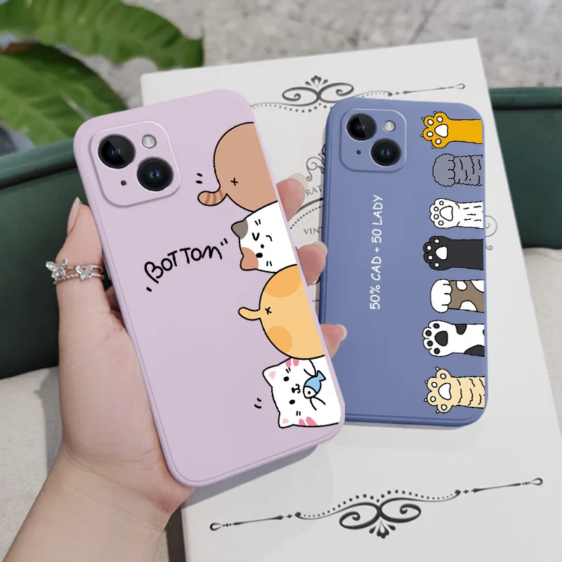 Cat Litter Phone Case For iPhone 16 15 14 13 12 11 Plus Pro Max Mini X XR XS Plus Liquid Silicone Cover