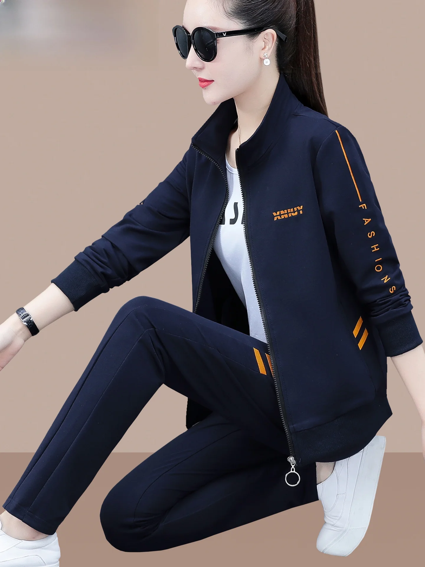 tucano-mom-woodpeer-autumn-sportswear-set-women's-faionable-tee-piece-long-sve-zipper-closure-casual-outfit