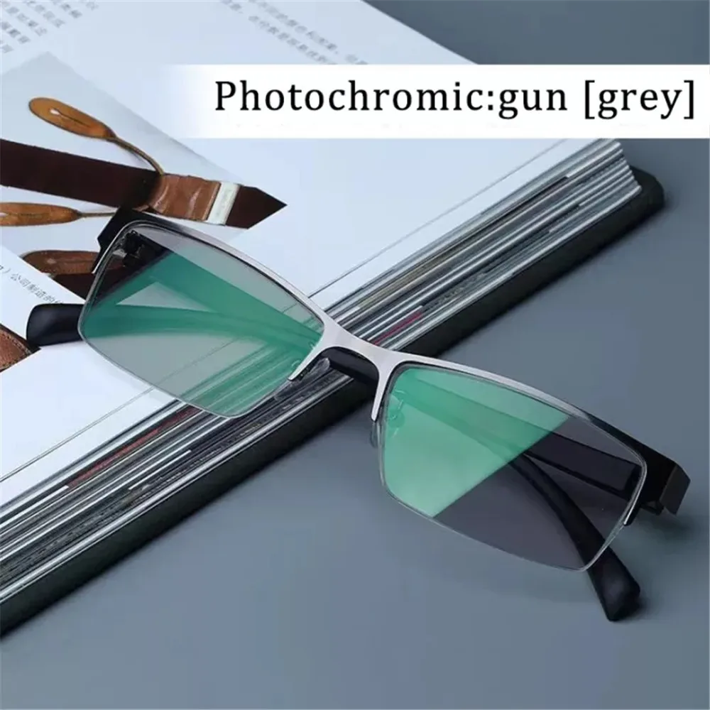 

Photochromic Glasses Half Frame Men's Reading Glasses Titanium Alloy Glasses Anti Blue Light Computer Glasses Business Eyeglasse