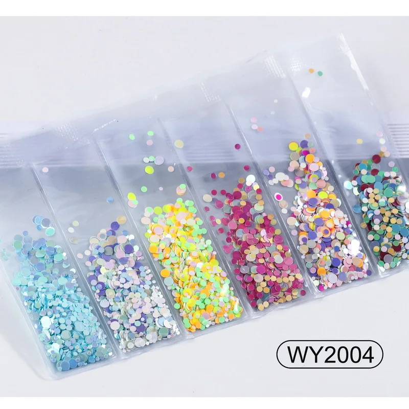 1 borsa 6 griglie Nail Chunky Glitter paillettes cuore/rotondo/luna Multi-forme Patch olografica 3D per l Kit di fiocchi Glitter per unghie