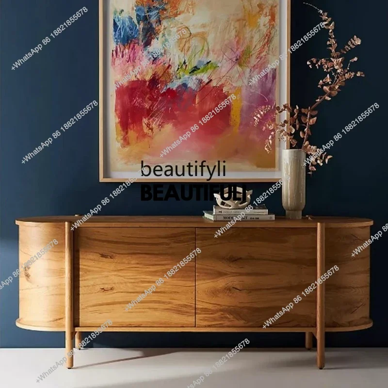 ss8350 Nordic Arc Medieval Solid Wood Nordic Entrance Cabinet Arc Side Storage Cabinet