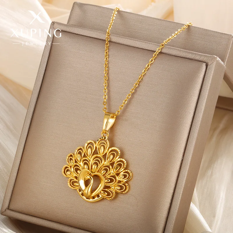 

Luxury 24K 9999 Pure Gold real gold Women's Peacock Flower Pendant Necklace