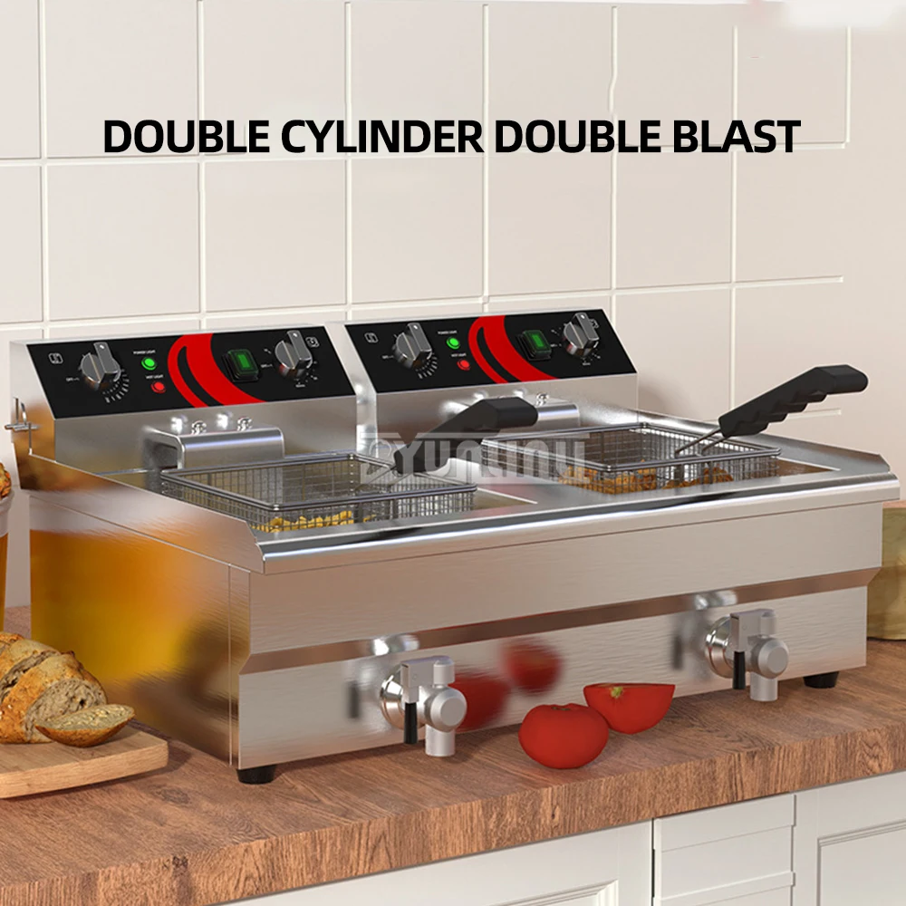 مقلاة كهربائية عميقة مع توقيت ، خزان مزدوج تجاري ، معدات مطبخ ، 26 لتر