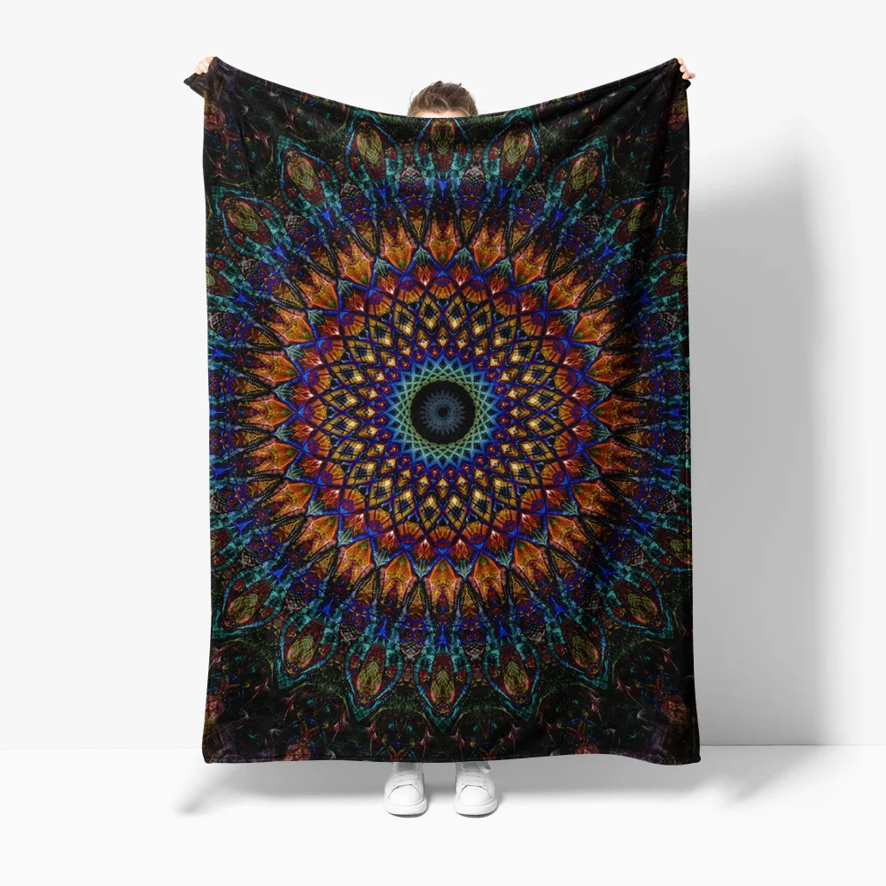 Psychedelic Abstract Floral Mandala Print Blanket Bedspread Sofa Cover Decorative Throw Rug
