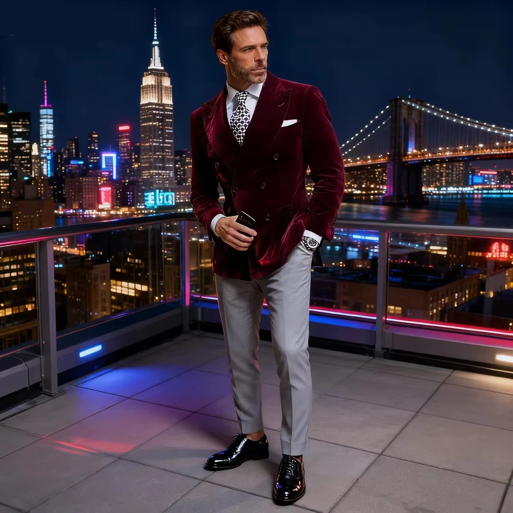 

Men's Velvet Blazer with Dinner Jacket Double Breasted Elegant Tuxedo Smoking Coat 2026