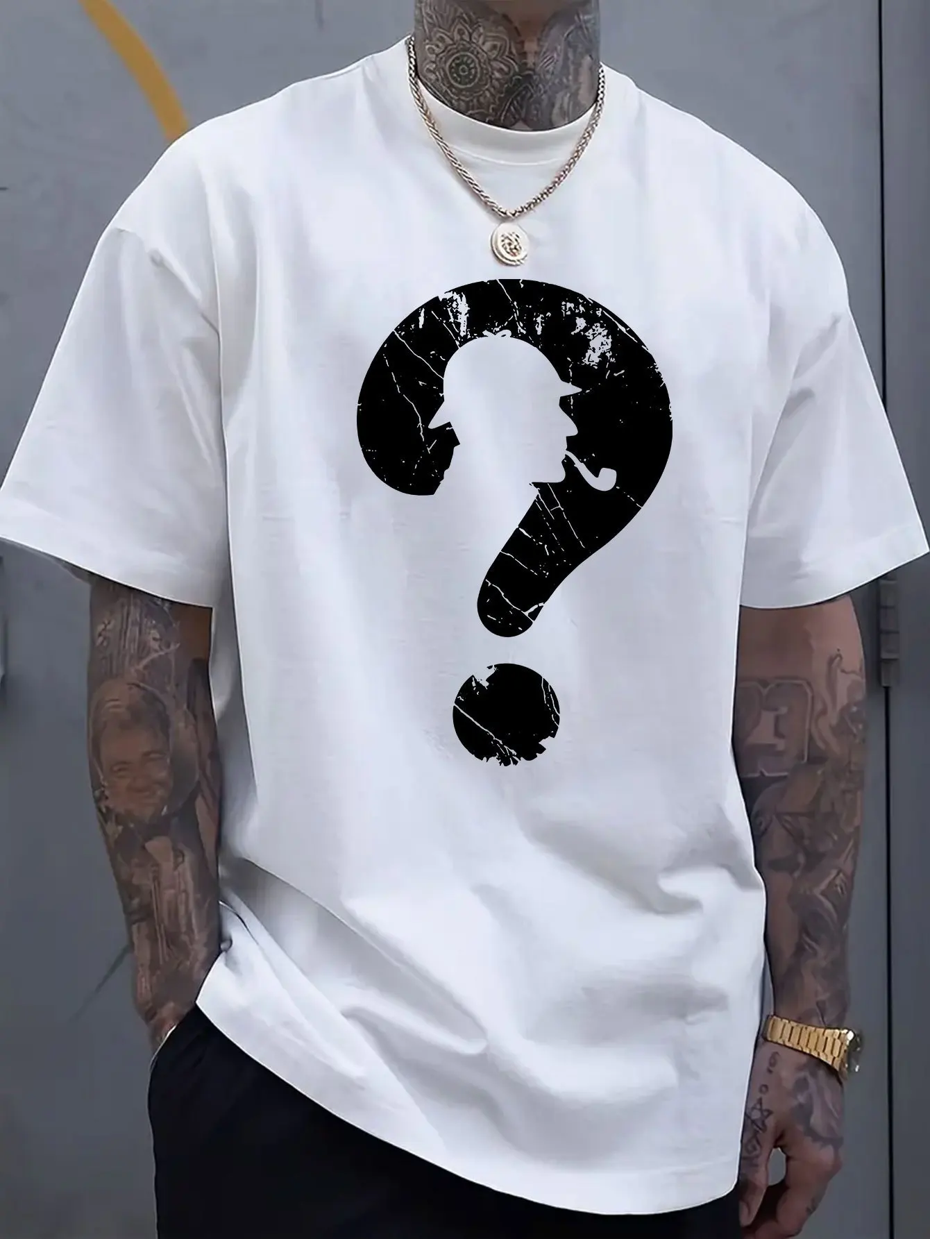 

Question mark front print, men's short sleeved T-shirt