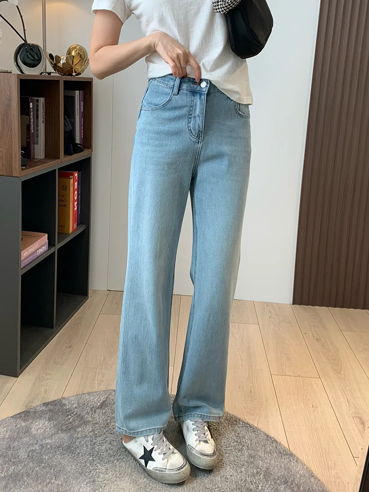

High Waist Comfortable Straight Leg Jeans Women's Long Pants Ultra Slimming Classic Simple Design Versatile No Restriction