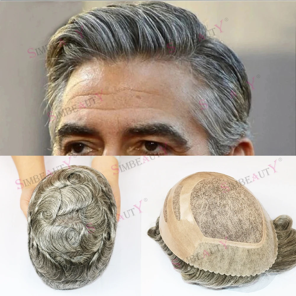 Natural Hairline Toupee for Men Long Last Bond Base Virgin Human Hair Men Capillary Prosthesis System Grey Black Blonde 20# Unit