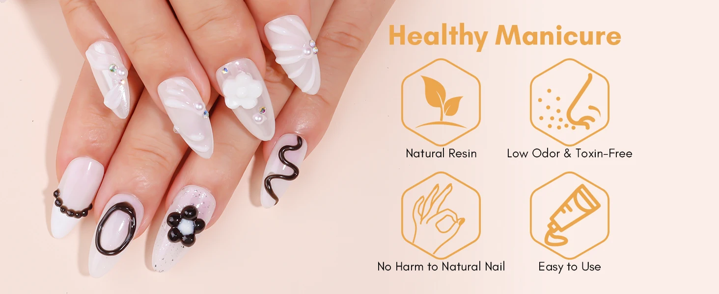 Makartt 3D Nail Gel Sculpting Gel Nail Art Glue Kit, White Craving Gel und Black Candy Molding Gel No Wipe Embossed Gel Polish – Detail 8