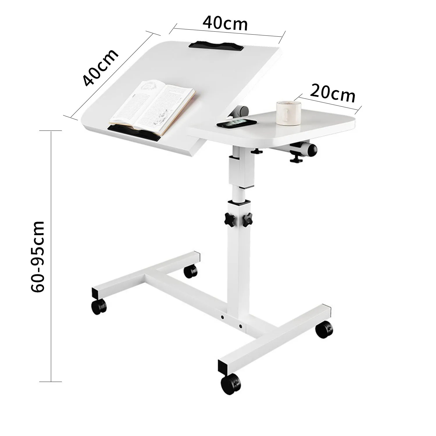 Mobiler Bett-Beistelltisch mit Schwenkrollen, höhen- und winkelverstellbarer Laptop-Tisch für Home-Office, Studium und als rollbarer Steh-Laptop-Tisch