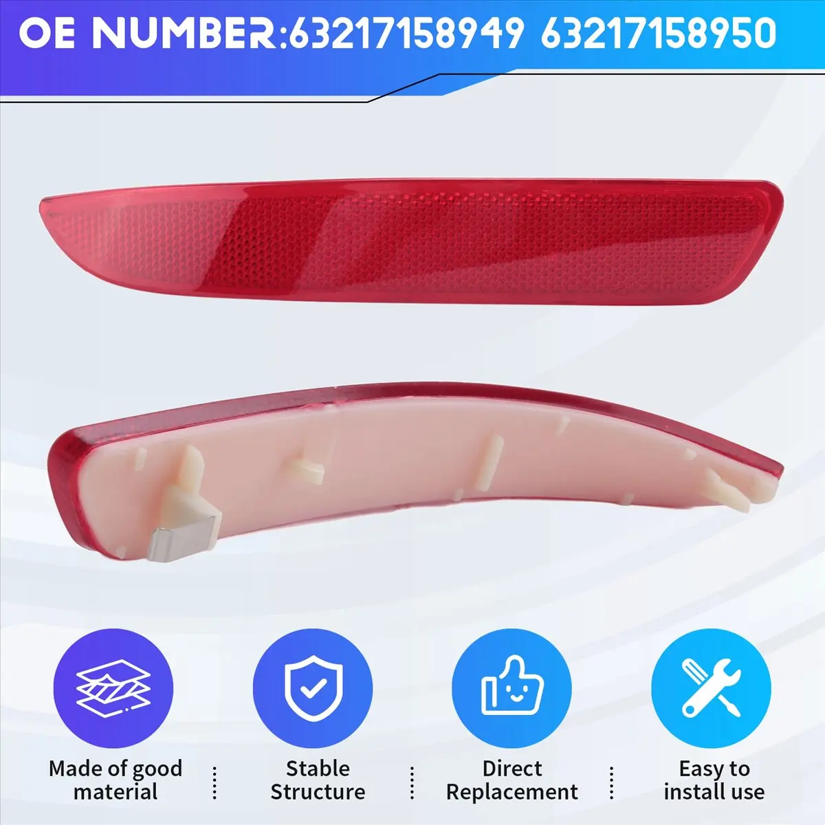 Stable- Car Rear Bumper Light Reflector Light Warning Tail Light for BMW X5 E70 2007 2008 2009 63217158949 63217158950