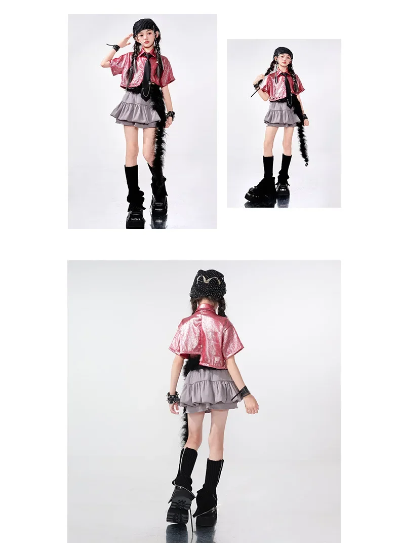 Mädchen Jazz-Tanzkostüm, modisches Street-Dance-Outfit, Kpop-Bühnenkostüm, Hip-Hop-Tanzkostüm für Kinder – Detail 5