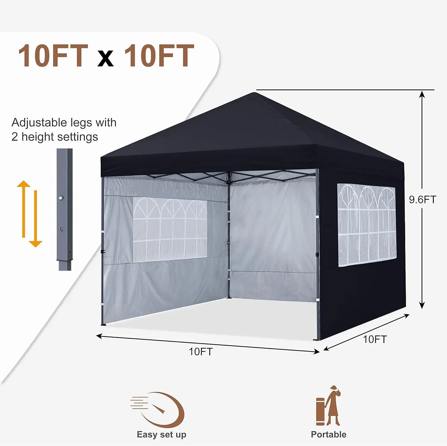 MASTERCANOPY  Up Canopy Tent 10x10 with Church Window Sidewalls（10x10,Black）