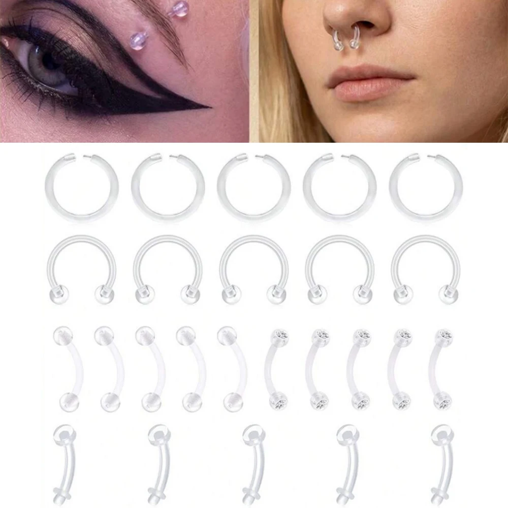 16G Clear Piercing Retainers Flexible Cartilage Helix Daith Rook Tragus Earring Retainer Bioflex Plastic Nose Septum Ring