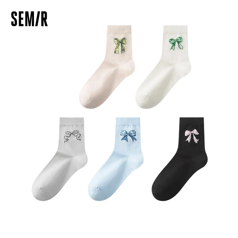 Semir Socks Women Soft Boneless Bacteriostatic Short Bowknot Jacquard Student Socks Japanese Style 5-Pack Low Tube Socks