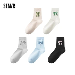 Semir Socks Women Soft Boneless Bacteriostatic Short Bowknot Jacquard Student Socks Japanese Style 5-Pack Low Tube Socks