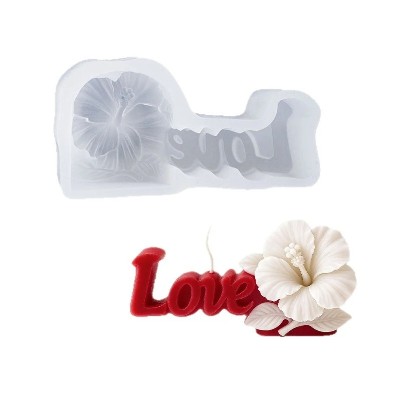 

Alphabet Hibiscus Flower Candle Silicone Mold DIY Resin Casting Mold Scented Candle Gypsum Plaster Mold for Wax Aroma Stone Craf