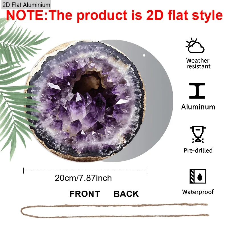 2D Flach, 1 Stück 8-Zoll Runde Aluminium Vintage Lila Achat-Scheibe mit Musterdesign Wandkunst-Schild, Tiefes Lila & Schwarze Maserung, Heimdekoration – Detail 2