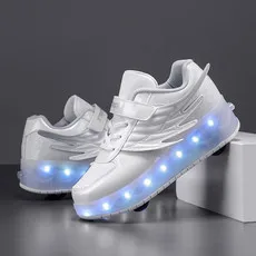 

Glowing Sneakers Light Black Pink Led Light Roller Skate Kids Shoes for Boys Girls USB Charging