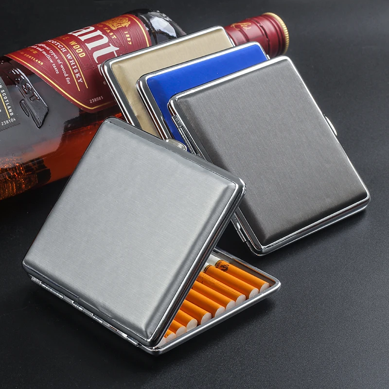 Estuche de cigarrillos de cuero PU para hombres, caja de cigarrillos de Metal de Color sólido, con capacidad para 20 cigarrillos, nuevo y elegante