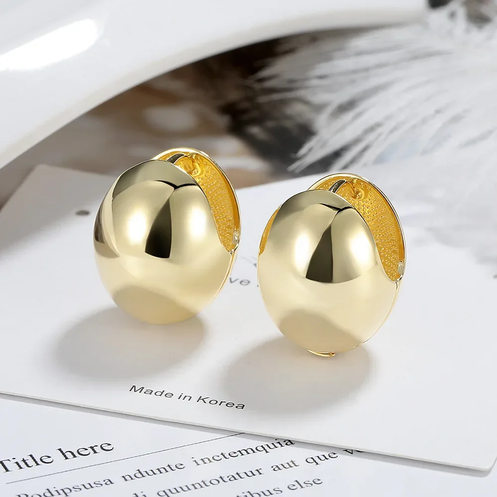 Lihong S925 Sterling Silver Stud Earrings Simple Glossy Water Drop Gold Egg Luxury Jewelry for Women Party Engagement Jewelry