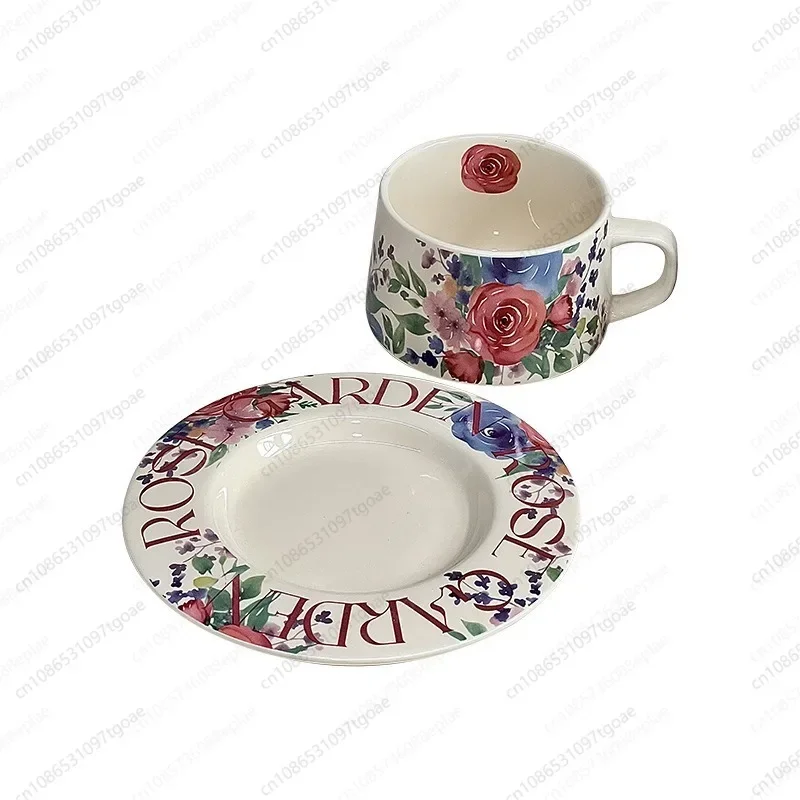MM  INS Style Ceramic Coffee Mug with Floral Pattern, Glazed Vintage Latte Cup, Elegant Afternoon Teaware