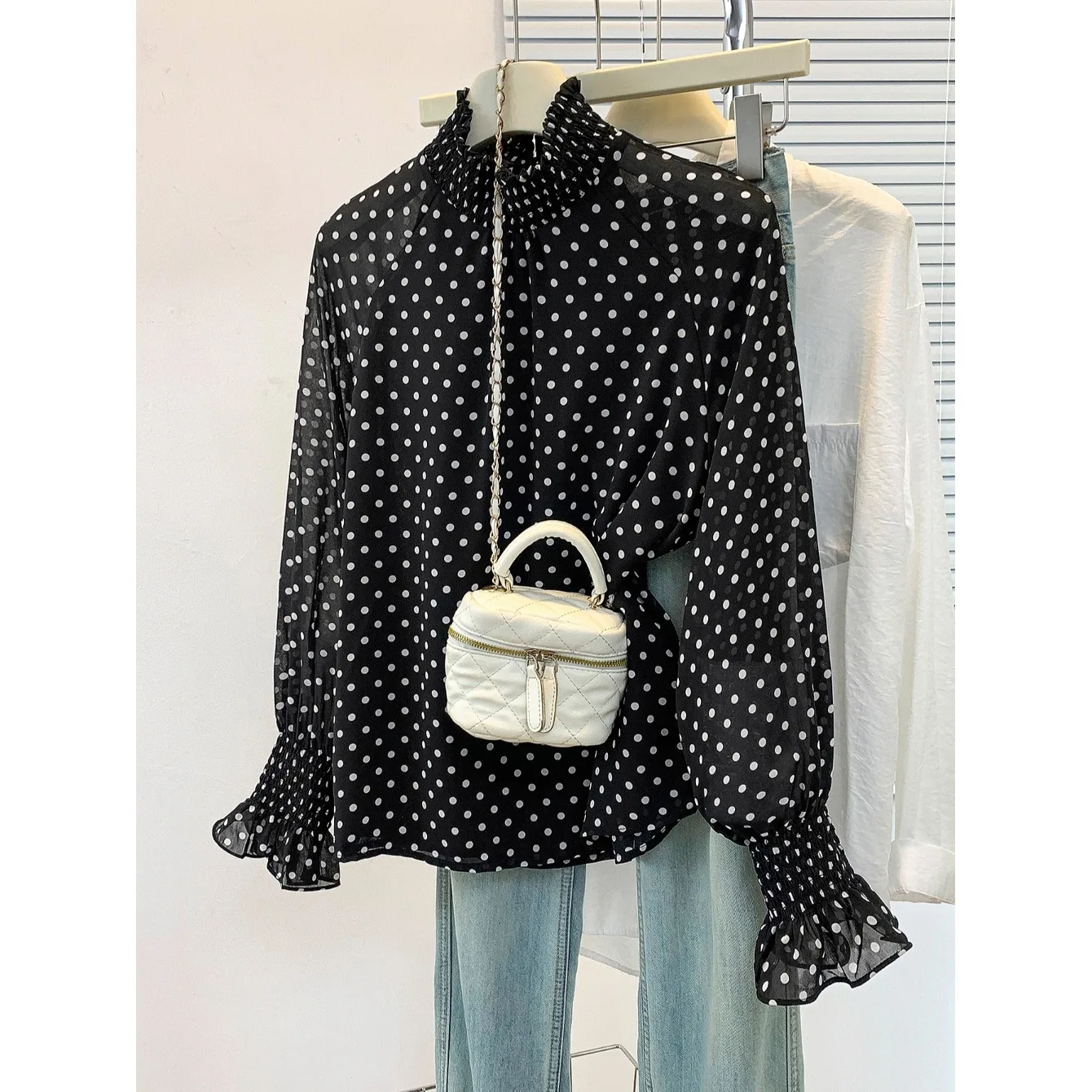 

Модная женская футболка больших размеров с длинным рукавом, весенне-осенняя базовая рубашка в горошек, стильная повседневная свободная рубашка