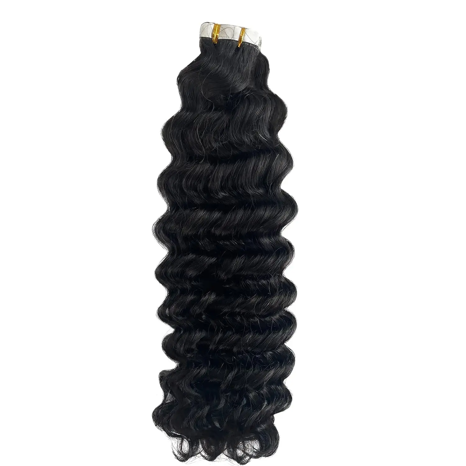 Extensões do cabelo humano para mulheres, fita em extensões do cabelo, onda profunda, preto invisível, sem emenda, natural, # 1B, 16-26 dentro