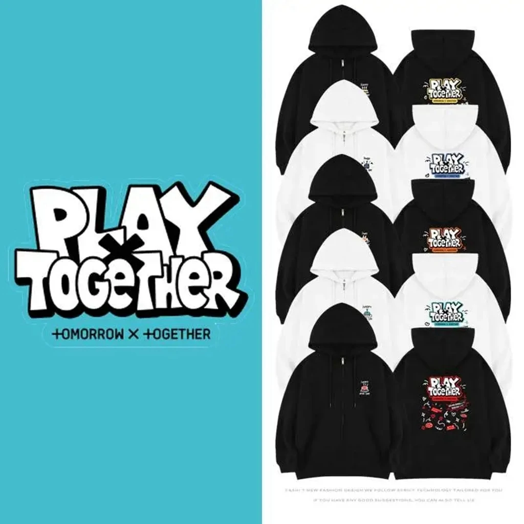 Kpop Youth HAPPY MOA DAY and PLAY letter Pullover grey Hooded Top Coat Women Man Tian Guozheng Reflective Gray Y2k Hoodie