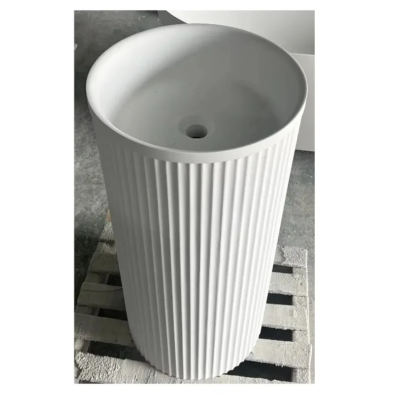 Modern Design Freestanding Base Solid Surface Artificial Stone Sink Hotel Hot Sale Resin Stone Shampoo Basin