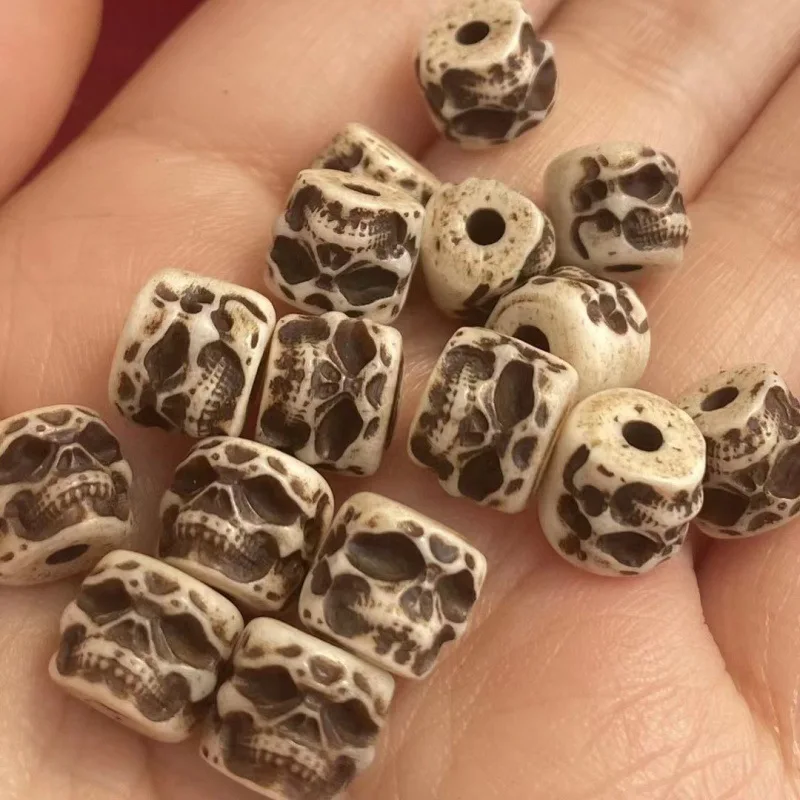 Tibetan-style hand-carved solid white agate beads made from ox camel bones used as DIY accessories for bracelets and long