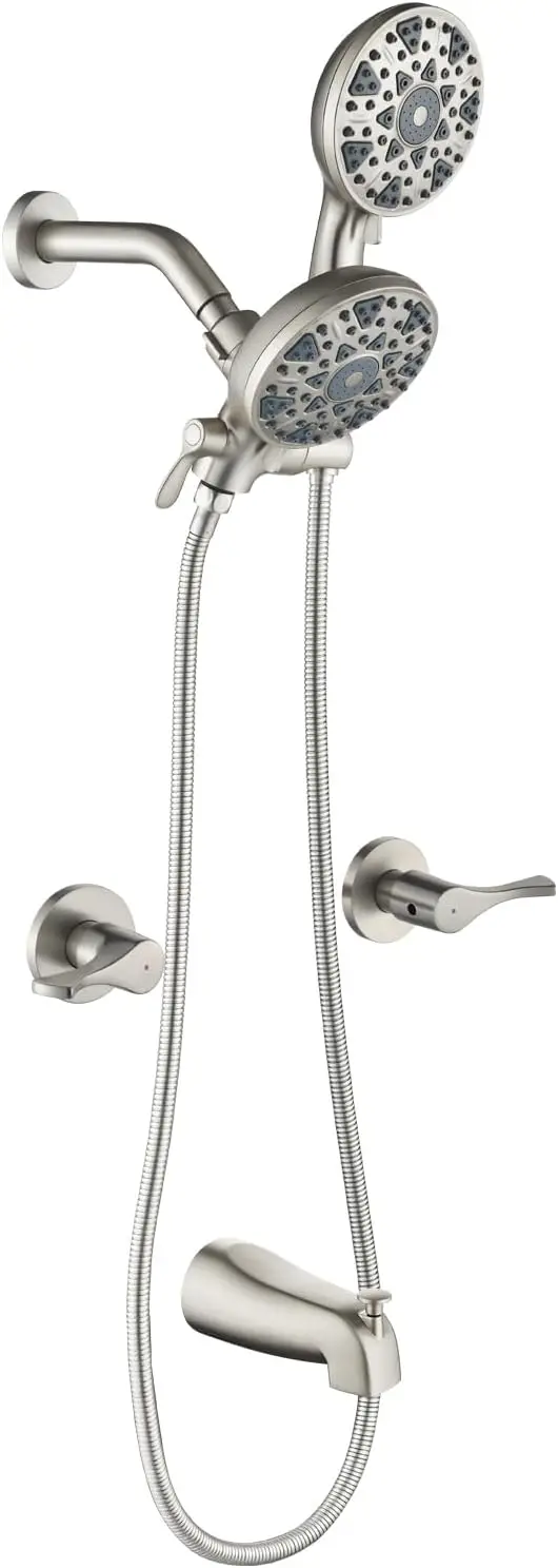 2-Handle Shower Faucet Set with Tub Spout, Brushed Nickel Wall-Mounted Shower System