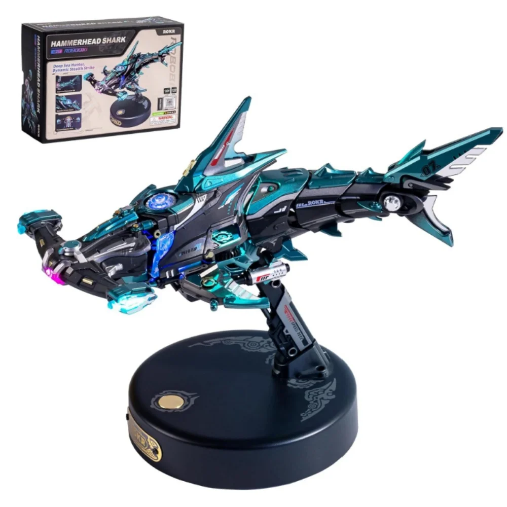ROKR 3D Puzzle Hammerhai Mechanisches Modellbausatz Meerestiere Bauspielzeug mit Bewegungs-LED-Lichteffekt 3D Puzzles für Erwachsene
