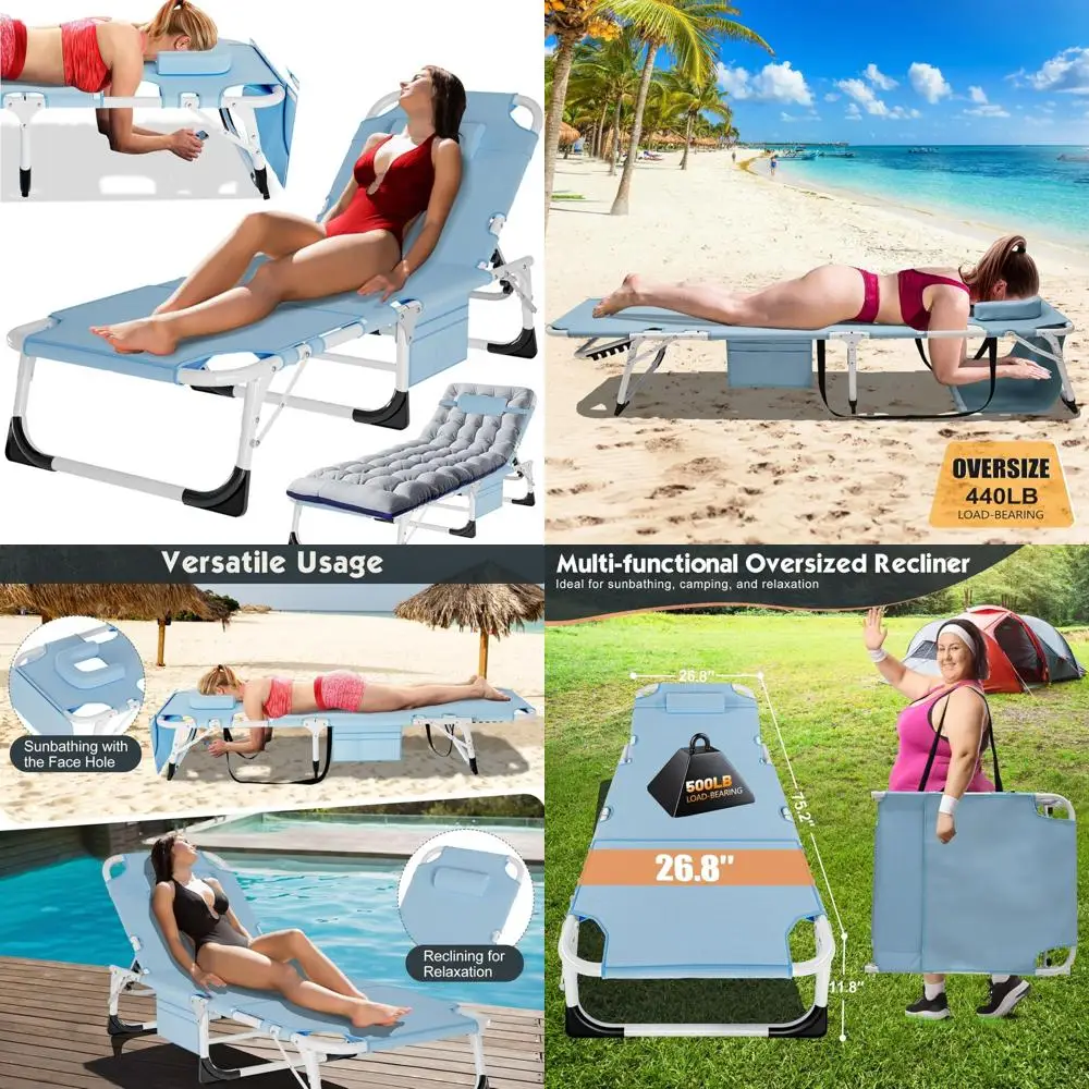 

Outdoor Folding Sunbathing Chaise Lounge Chair with Face Hole, 5-Position Adjustable, Ideal for Tanning and Relaxation