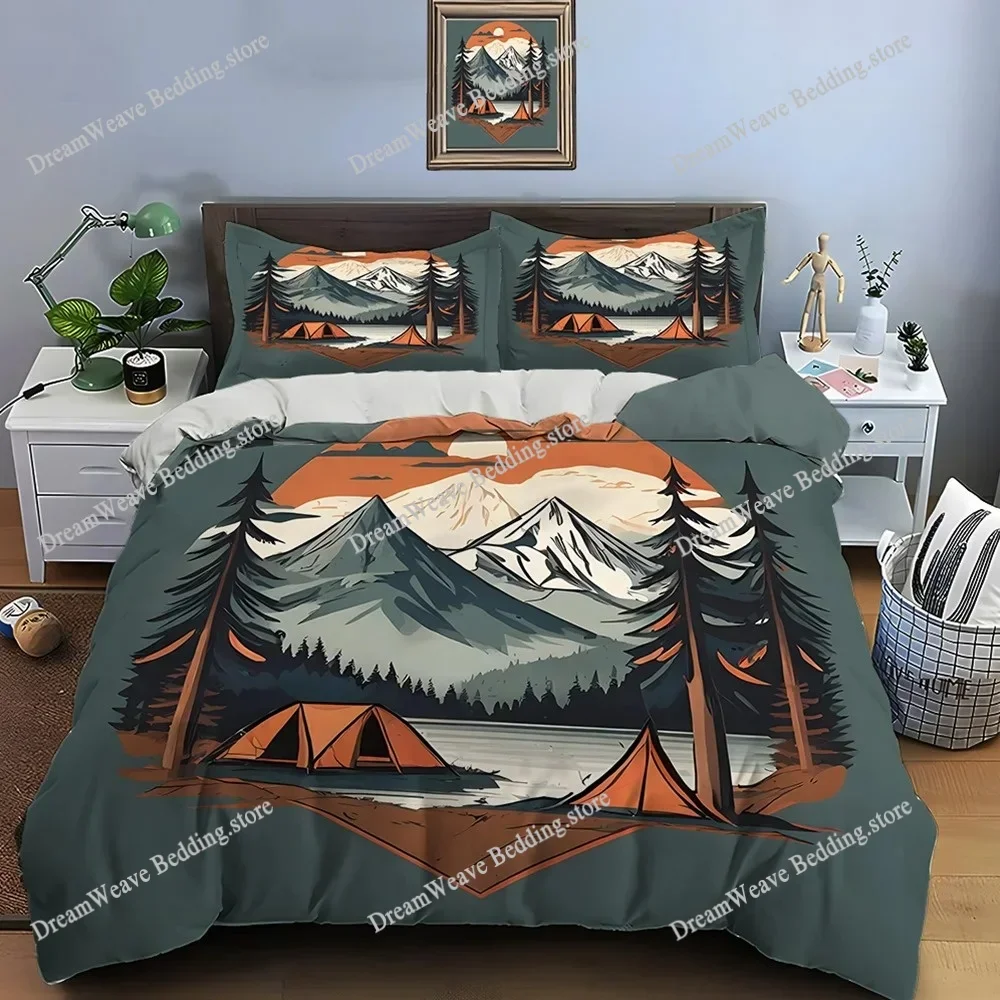 Outdoor camping enthusiasts Style Duvet Cover Pillow Case Bedding Set Quilt Cover Double Bed Home Textileextile Luxury Gift