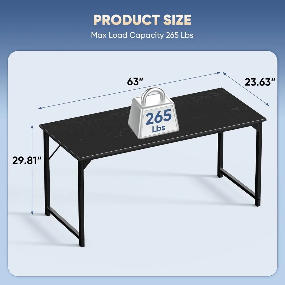 طاولة عمل مكتبية حديثة وبسيطة مقاس 63 بوصة لغرفة النوم المنزلية والخشب باللون الأسود