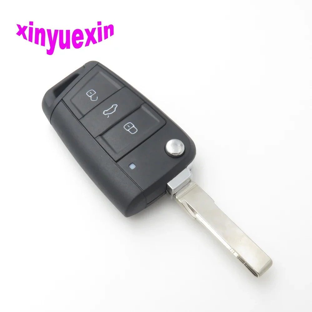 

Xinyuexin Flip Remote Car Key Shell FOB Case For VW Golf 7 For Skoda Octavia A7 Flip 3Button Replacement Key Shell No Logo