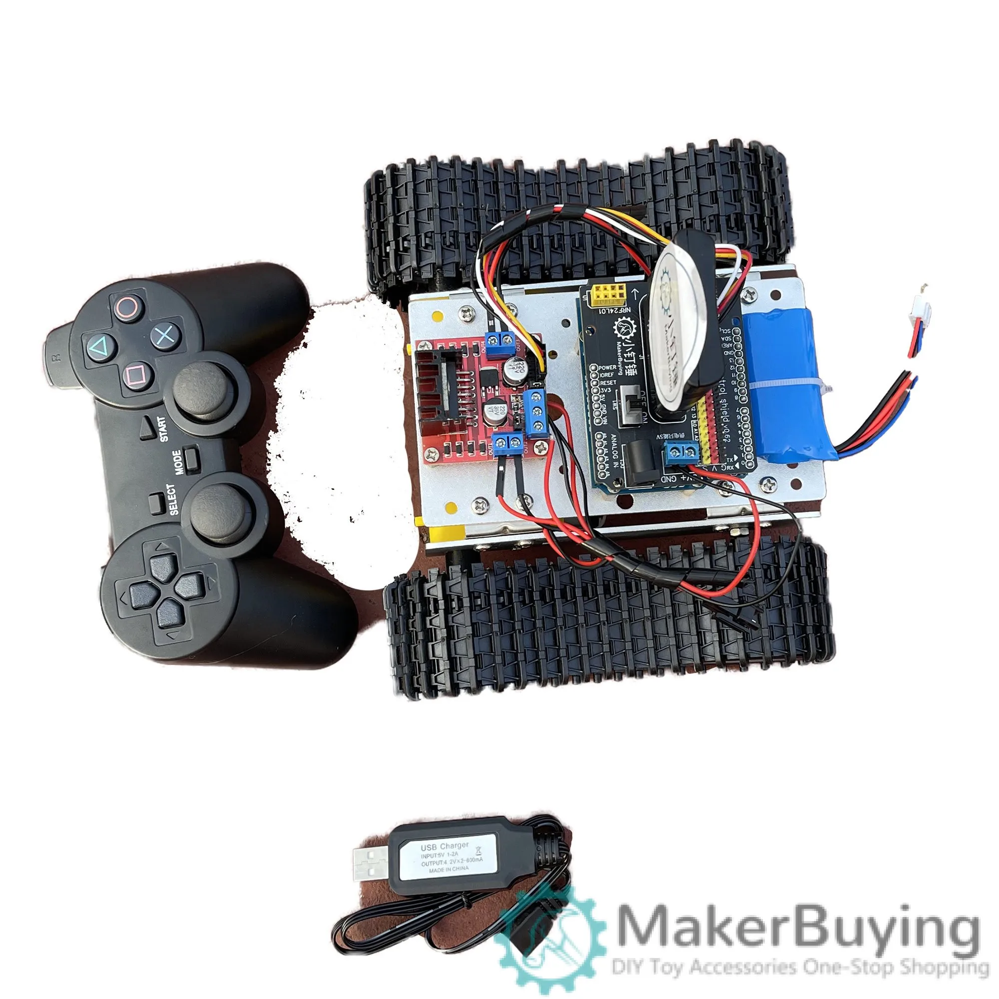 T1 Drag and drop programming PS2 remote control tank robot Mixly Mindplus for Arduino open source SNAR15