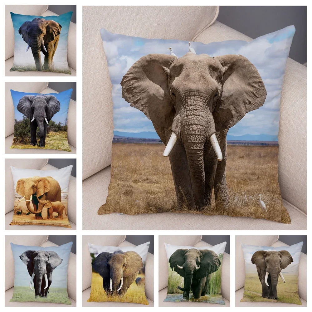 Wild Animal Pillow Case Decor Africa Elephant Pattern Print Pillowcase Super Soft Plush Cushion Cover for Car Sofa Home 45x45cm