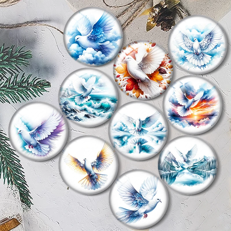 

dove of peace mix 10pcs12mm/16mm/18mm/25mm Round Photo Glass Cabochon Demo Flat Back Making findings