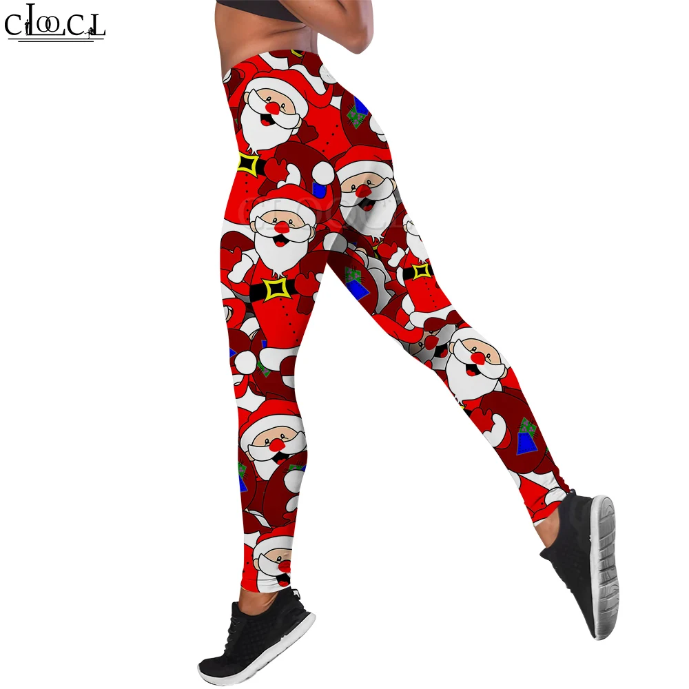 Cloocl legging para mulheres cintura alta push up calças apertadas tema de natal gráfico treino leggings correndo calças dropshipping