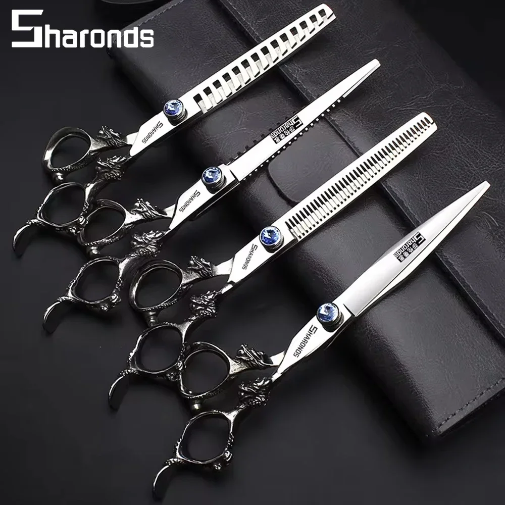 SHARONDS Hairdressing Scissors Salon Barber Scissors Professional 7 Inch Flat Teeth Hair Styling Barber Shear Hair Cutting Tools