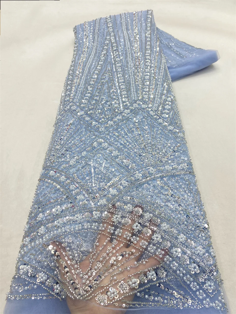 Tissu de dentelle de paillettes de perles faites à la main africaines de luxe, broderie française de haute qualité, filet NigWin pour la couture, HXZ6149