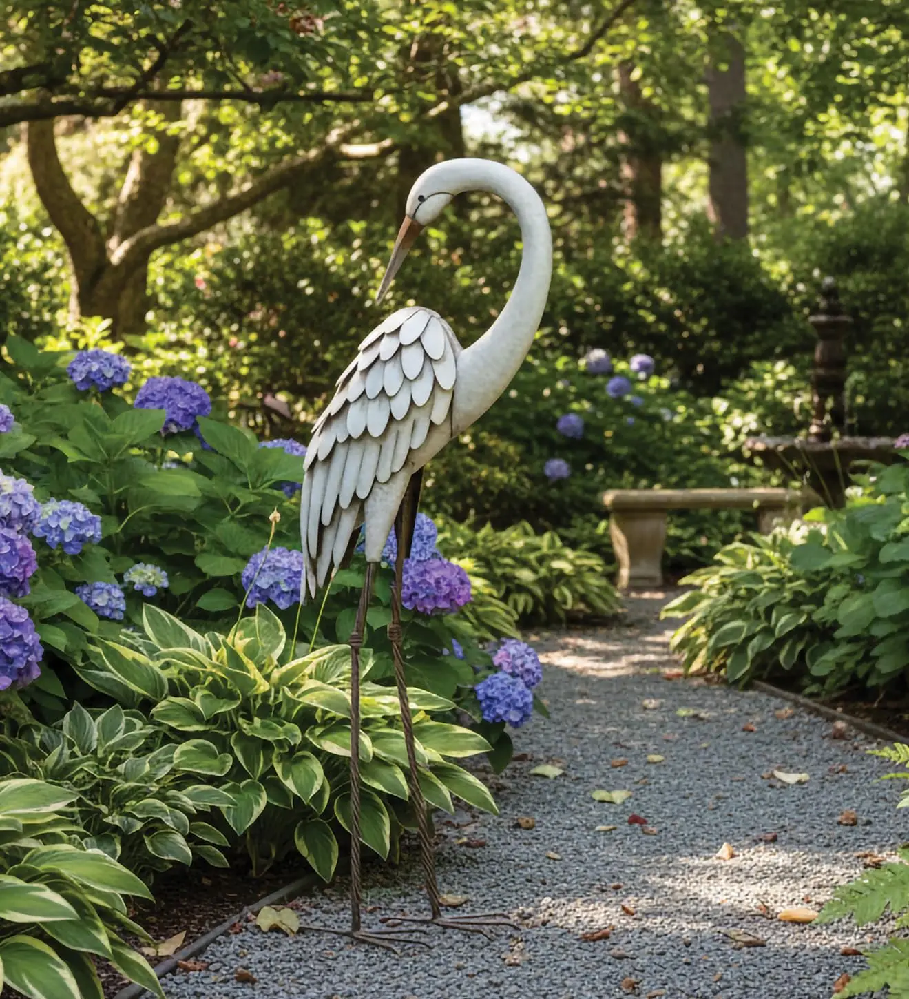 Metal Egret Statue, Coastal Heron Garden Sculpture, Elegant Bird Decor for Lawn, Patio, or Beach House Yard, Sturdy Outdoor