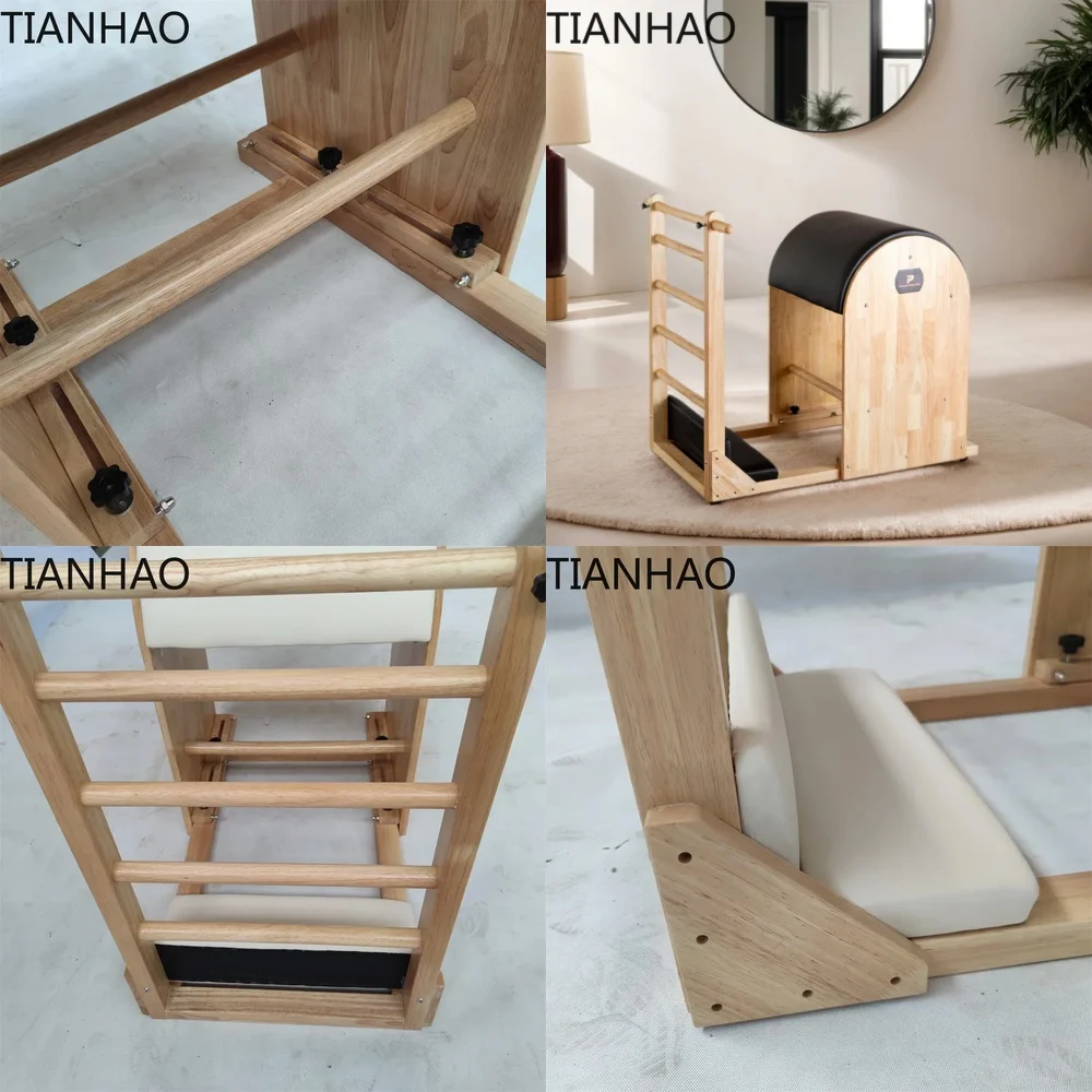 Wooden Base Microfiber Leather Pilates Ladder Barrel with Adjustable Oak Frame