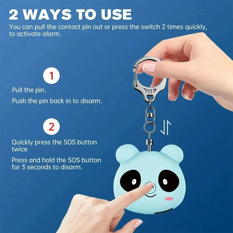 Personal Safety Alarm Guard Cute Panda Student Backpack Keychain Pendant SOS Distress Device With 130dB Self Defense Alarm