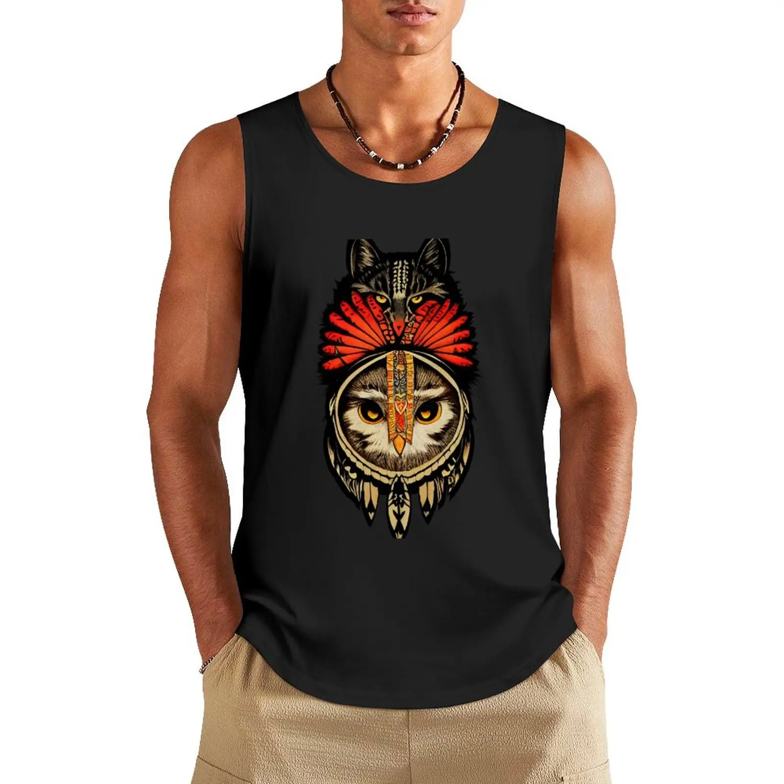 Cat and an Owl Tank Top gym top Gym T-shirts for men male top